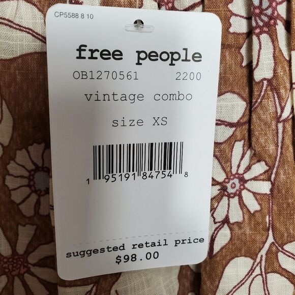 FREE PEOPLE Miss Daisy Cotton Printed Top Sz XSMALL - Picture 13 of 13